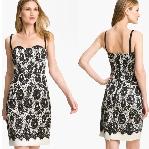 Milly of New York Genevieve Cream Black Lace Illusion Mini Slip Dress - 6 - Picture 1 of 16